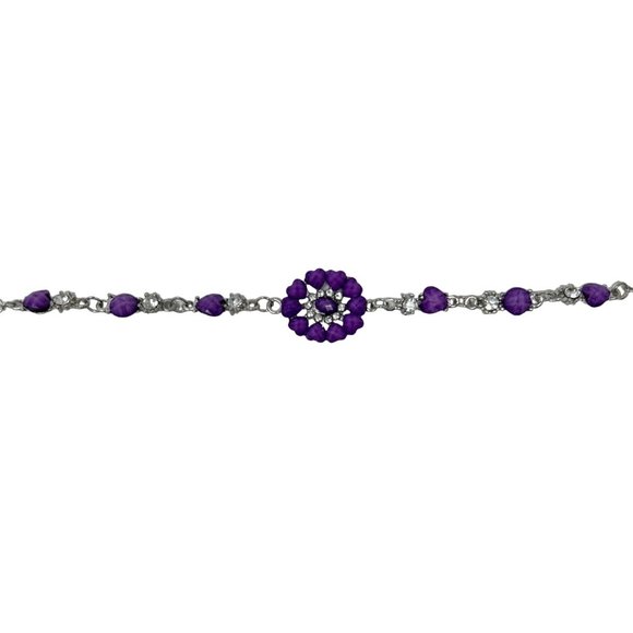 Charming Charlie Bracelet - Silver Plated Chain with Purple Heart & Round Stones - Picture 4 of 6